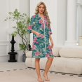 thumbnail image 2 of Robes for Women Zipper Lightweight 3/4 Sleeve Bathrobes for Women Zipper Front Knee Length Vintage Floral Print Fashion Pajama Sleepwear with Pockets Dark Green XL, 2 of 4