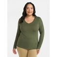 thumbnail image 4 of Time and Tru Women's Cotton V-Neck Tee with Long Sleeves, Sizes XS-XXXL, 4 of 6
