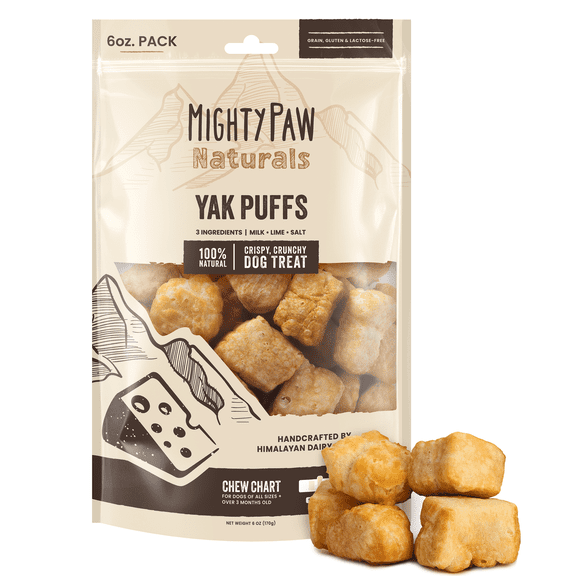 Mighty Paw Yak Cheese Dog Puffs, 6oz Crunchy Treat