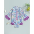 thumbnail image 2 of Bagilaanoe 6M-4T Baby Girl One Piece Swimsuits Kids Zipper Rush Guard Swimshirts Quick Dry Long Sleeve Swim Shirt Toddler Swimwear Bathing Suit Ruffled Beachwear, 2 of 8