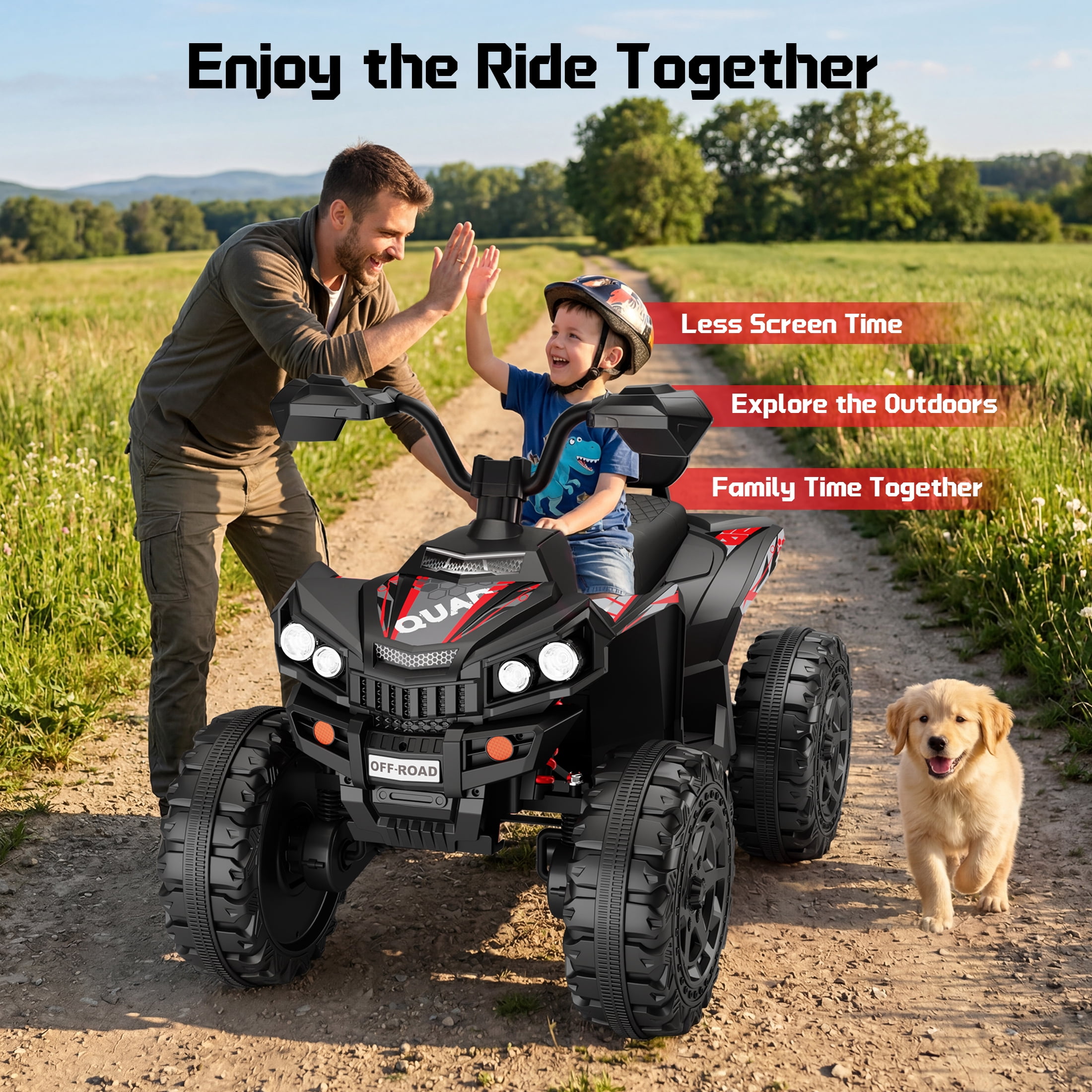 Wisairt 24V Ride on ATV Toys, 4WD Kids ATV 4-Wheeler for Big Kids with 2 Seater, Electric Quad 800W Motor, Black