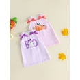 thumbnail image 3 of BemeyourBBs Toddler Baby Girl Halloween Dress Outfit Baby Girl Fall Pumpkin Tank Dress Overalls with Bows Pumpkin Ghost Embroidered Striped Sleeveless A-line Dresses Cute Toddler Holiday Party Dress, 3 of 9