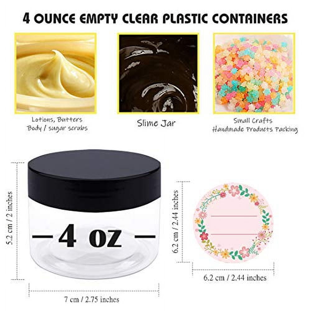 4oz Plastic Containers with Lids 50 Pack BPA Free, Bulk Clear Empty  Refillable Round Sugar Scrub small 4 Oz Plastic Jars with Lids for  Cosmetics, Lotions, Body Butters, Liquid Slime & Beauty Products