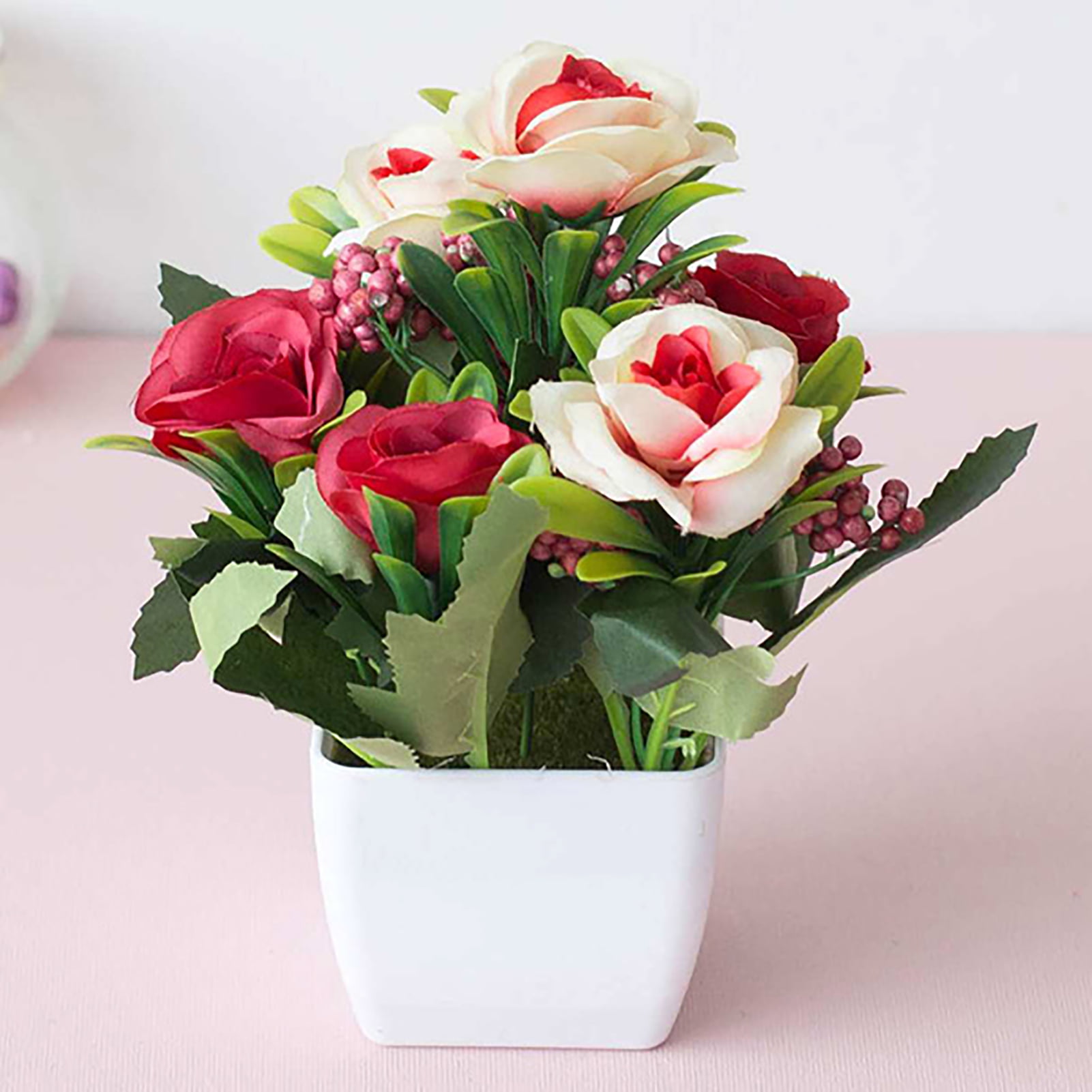 YZERTLH Artificial Flowers Roses Simulation Flowers Fake Flowers Simple  Indoor Home Furnishings Dining Table Tea Table Decoration Potted Flowers  Small