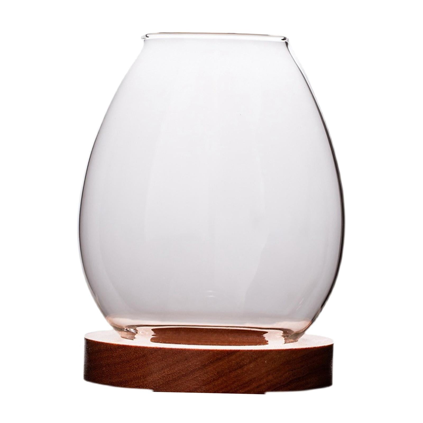 Scandi Clear Glass Tea Light Candle Holder Lantern & Wooden Base Wedding Table 