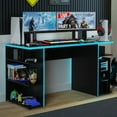 thumbnail image 1 of Madesa Large Modern Gaming Computer Desk 53 Inch with 5 Shelves Cable Management Student Study Wooden Table Home Office Gamer Desk for Kids and Adults - Black/Blue, 1 of 5