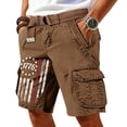 thumbnail image 3 of Men's Vintage Distressed Cargo Shorts with Ripped American Flag Print and Multi-Pockets Featuring Relaxed Fit Design for Summer Beach Fishing Hiking Light Brown XXL, 3 of 5