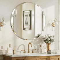 30"x30" Frameless Round Bathroom Mirror, Beveled Vanity Mirror with Support Back Panel, Circle Wall Mirror for Over Sink, Entryway, Bedroom