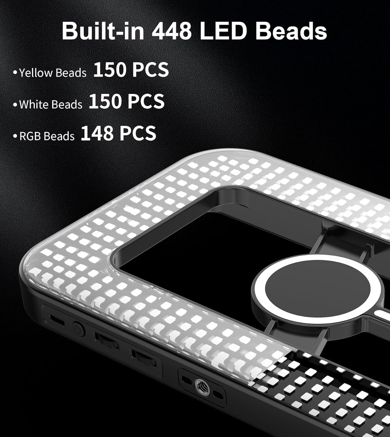 Magnetic 6000mah Rgb Selfie Ring Light For 448 Led Rechargeable Phone With Mini Tripod Stand  Double-sided Handheld Stabilizer Magsafe/phones/video Recording/photos