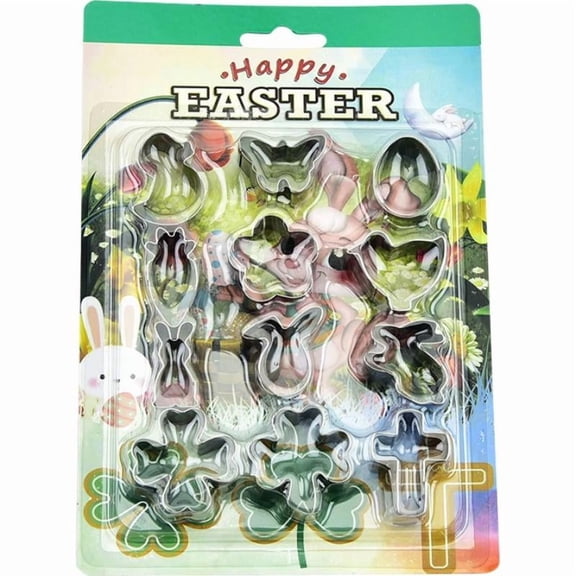 Stainless Steel Easter Cookie Cutter Set, 5.5" x 7.8" Multi-Shape Bunny and Egg Biscuit Molds, Rust-Proof DIY Cake & Fondant Cutters for Holiday Baking and Kids' Crafts