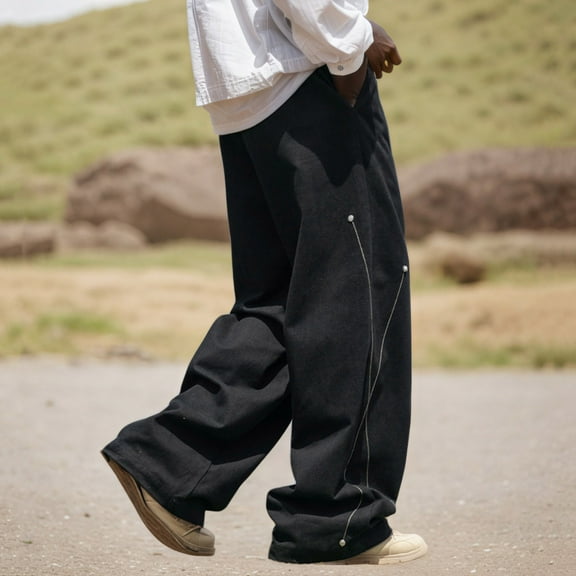 WAVSUF Multiple Pockets Cargo Pant for Mens Regular Fit Long Pants New Casual Tight Loose Drawstring Elasticity Pants Black Size XL