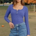 thumbnail image 2 of Women's Ribbed Knit Henley Shirts Casual Fall Long Sleeve Scoop Neck Blouses Basic T Shirts 2026 Slim Fit Pullover Top, 2 of 6