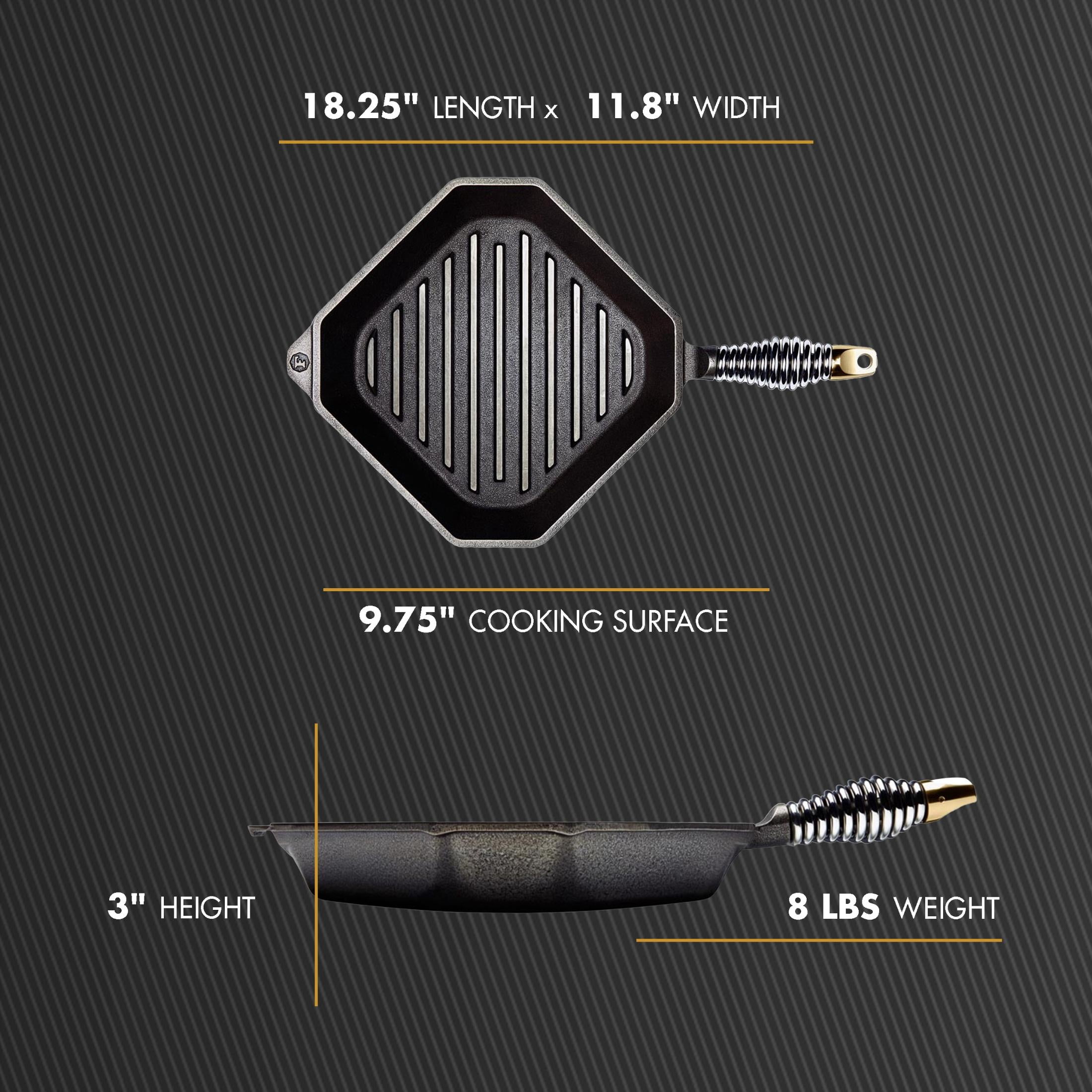 FINEX 10" Cast Iron Grill Pan - Grill Pans with Superior Heat Distribution - Near Non-Stick for Easy Cleaning - Cast Iron Grill Pan - For Indoor & Outdoor Grilling - Pre-Seasoned with Flaxseed Oil