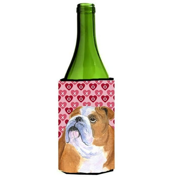 Bulldog English Hearts Love Valentines Day Wine bottle sleeve Hugger - 24 oz.