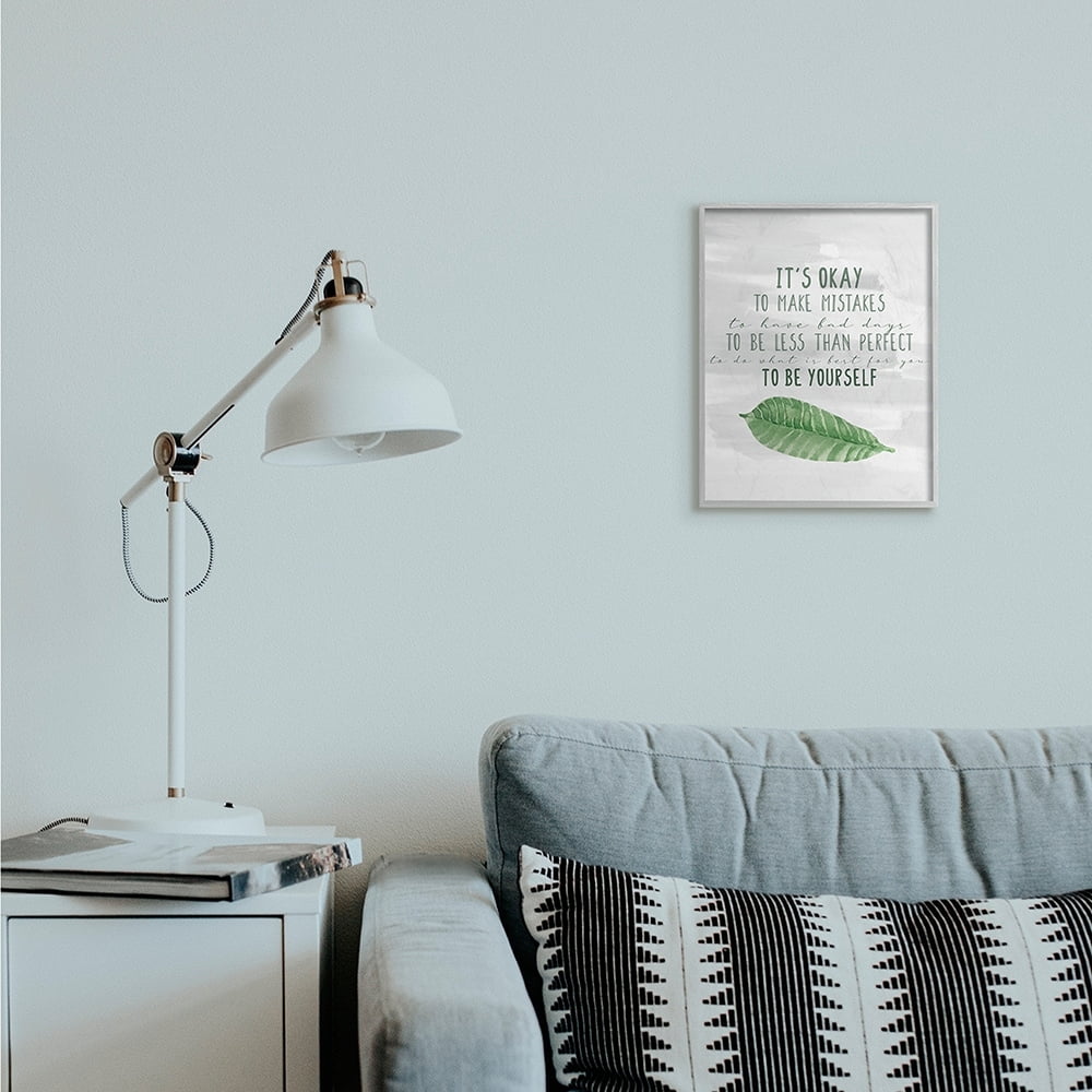 Stupell Industries Motivational Okay to Make Mistakes Green Leaf Gray Framed by Kim Allen