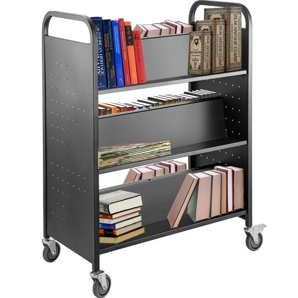Vevor Book Cart Double Sided W Shaped, Double Sided Bookcase On Wheels