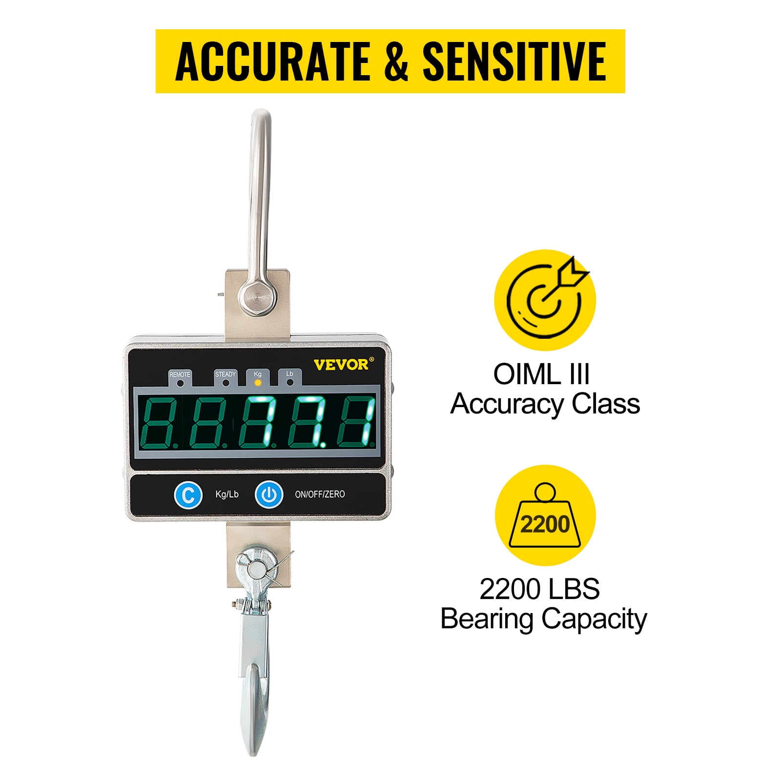 VEVOR Digital Crane Scale 1000KG 2000LBS Orange Digital Industrial Heavy  Duty Crane Scale with Accurate Reloading Spring Sensor for Hunting, Farm or  Construction 