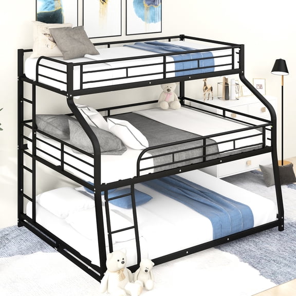 Black Twin/Full/Queen Bunk Bed with Ladders / Space-Saving and Stylish for Bedroom