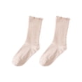 thumbnail image 3 of Yuanlong Womens Crew Socks Scalloped Elegant Ribbed Stockings Solid Color Daily Classic Hosiery, 3 of 3