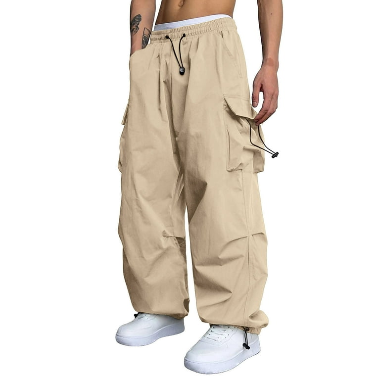 Men’s Parachute Cargo IG NIEWTR Men's Baggy Cargo Parachute Pants Trendy Casual