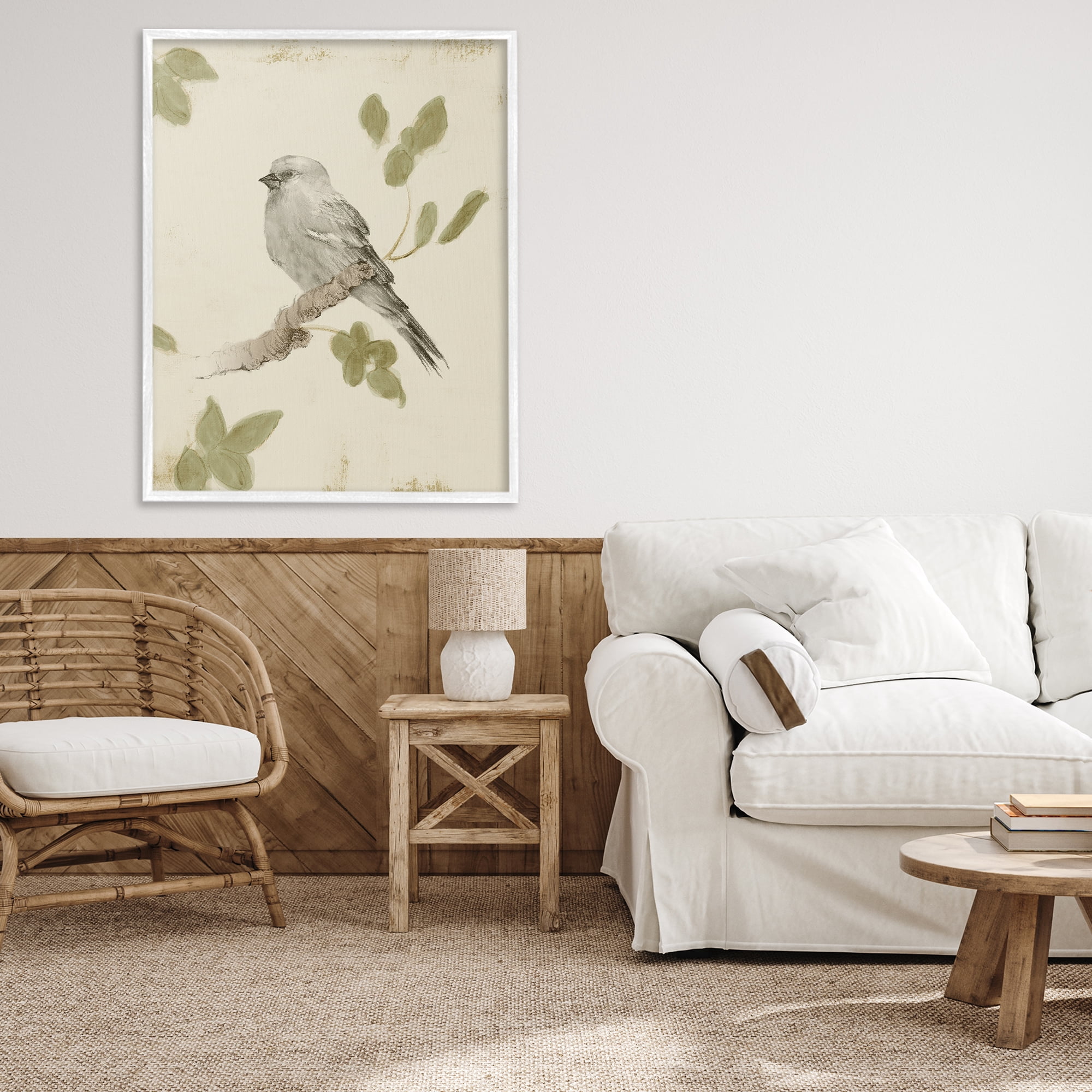 Stupell Industries Bird Scene on Neutral White Framed Giclee Art, design by Lanie Loreth