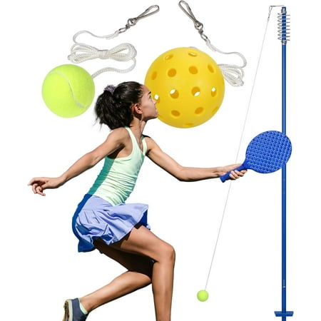 Sterling Sports Tether Tennis Pickleball Pole and Rope Set  Adjustable Height Tetherball Pole with Paddle Rackets  Tennis Ball and Pickleball Included