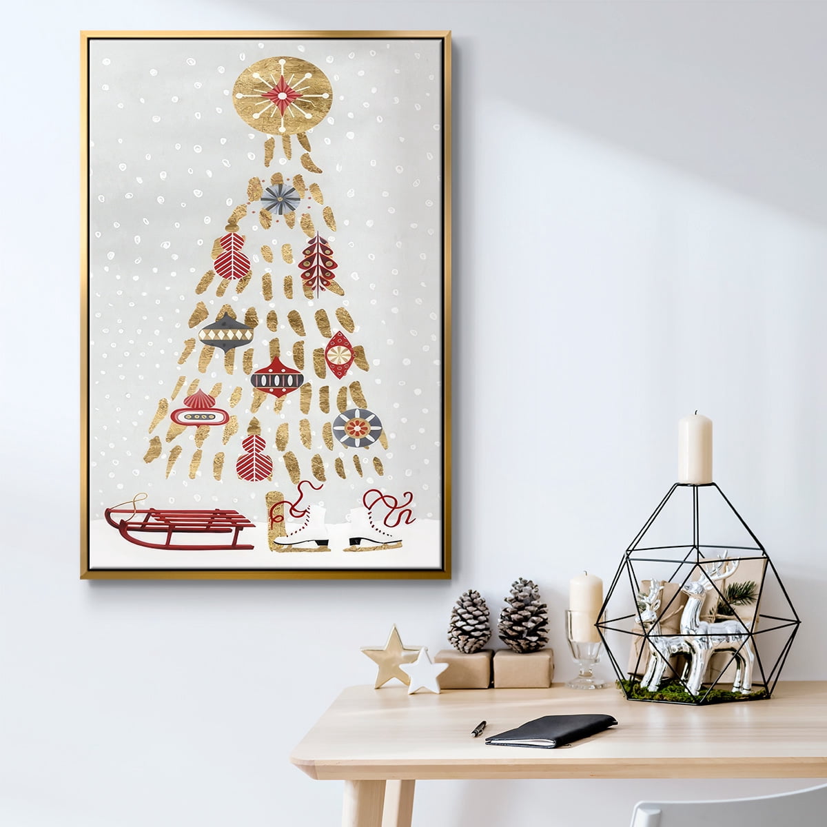 Christmas Chalet Collection B - Framed Gallery Wrapped Holiday Canvas - 25 x 37 - Gold Frame