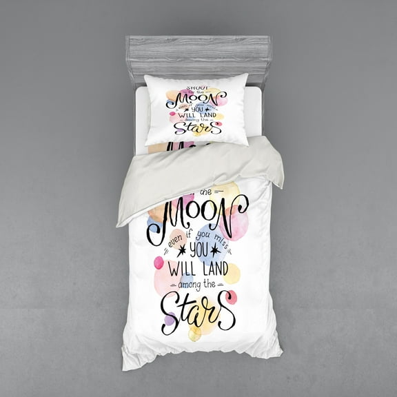Ambesonne Saying Bedding Set 3 Pcs, Empowering Words and Bubbles, Twin XL, White Multicolor