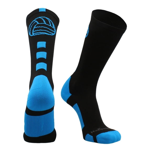 Volleyball Logo Crew Socks (Black/Electric Blue, Large)