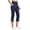 QH129_Dark Blue, variant on Pull On Capris for Women Elastic Waist Stretch Side Slit Capris with Pockets Dressy Casual Work Leggings White L
