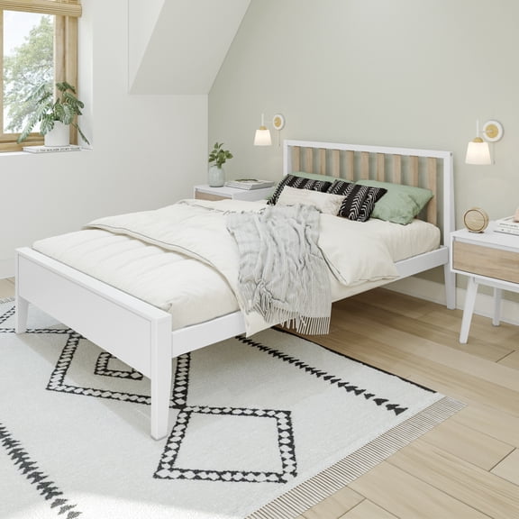 Max & Lily Scandinavian Full Size Bed Frame, Solid Wood Platform Bed with Headboard for Kids