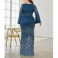 thumbnail image 3 of Womens Mermaid Plus Size V Neck Sequin Evening Dress Long Sleeves Mother of The Bride Gowns Royal Blue, 3 of 7