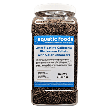 2 mm Floating Blackworm Pellets with Color Enhancers & Vitamins. Great for All Tropical Fish, Marine Fish, Cichlids, Carnivores, Discus, Coldwater Fish, Koi & Pond Fish…3-lb 4oz Lg Jar