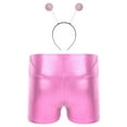 thumbnail image 2 of Aislor Girls Shiny Metallic Alien Shorts with Hair Hoop Kids Festival Party High Waist Dance Bottoms Pink 14, 2 of 7