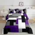 thumbnail image 2 of Manfei Black White Gray Purple Bedding Comforter Set, Geometric Checkered Twin Comforter Sets, Abstract Aesthetic Bedding Set, Breathable Room Decor, Reversible 2-Piece, 2 of 8