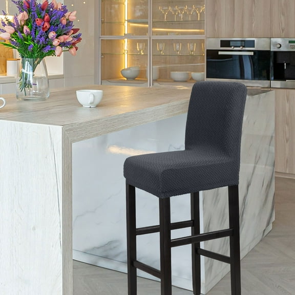 PiccoCasa Stretch Bar Stool Covers for Counter Short Back Chair Slipcovers Slategray 1