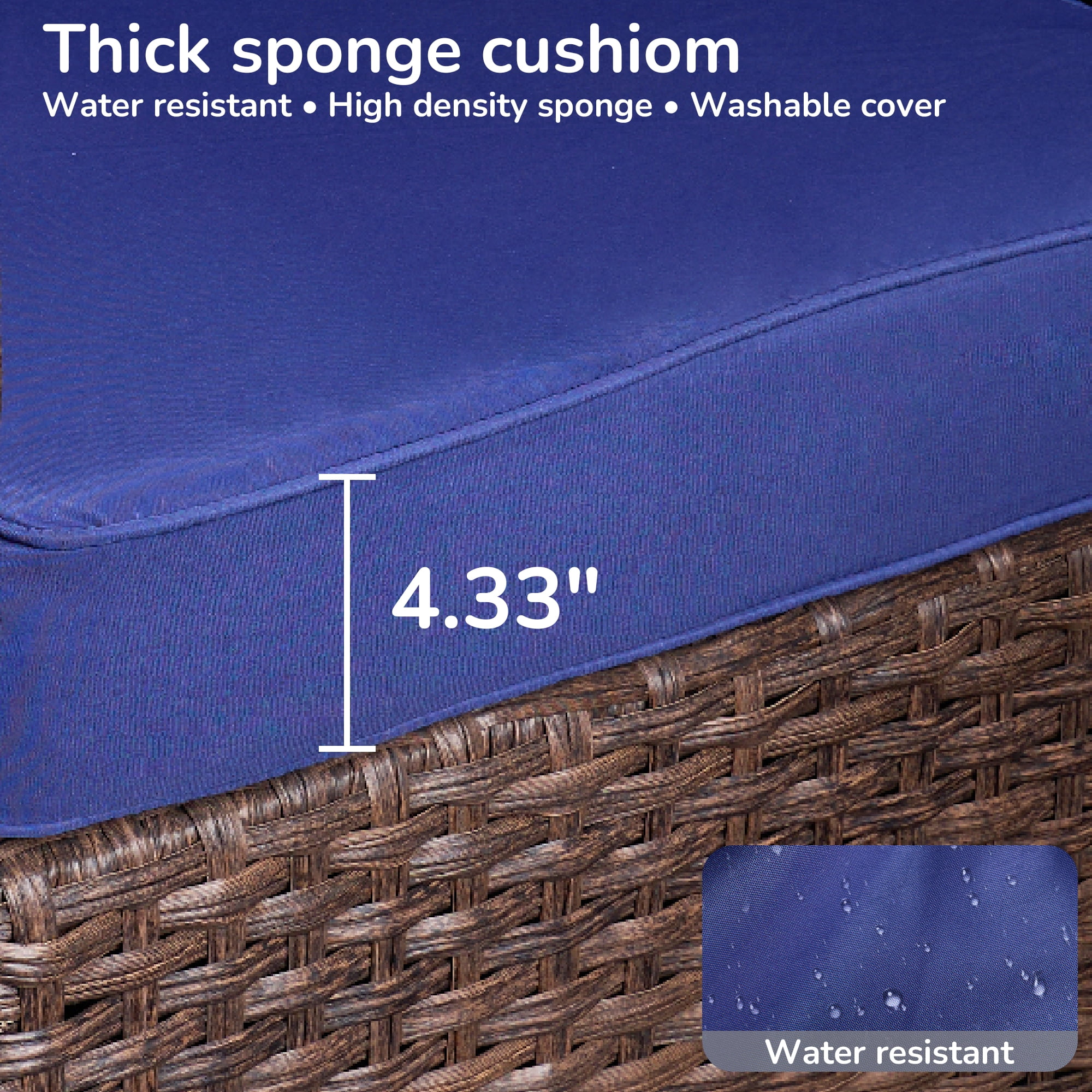 Hzzkey Patio Furniture Set, 5 Pieces Outdoor Sectional Sofa Set, All-Weather Wicker Rattan High Back Patio Conversation Set with Ottoman for Poolside, Backyard, 4.33" Thick Cushions, Navy Blue