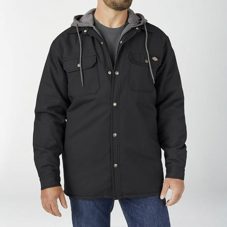 Dickies Men's Jacket Fleece Hooded Duck Shirt Coat with Hydroshield TJ213, Black, L