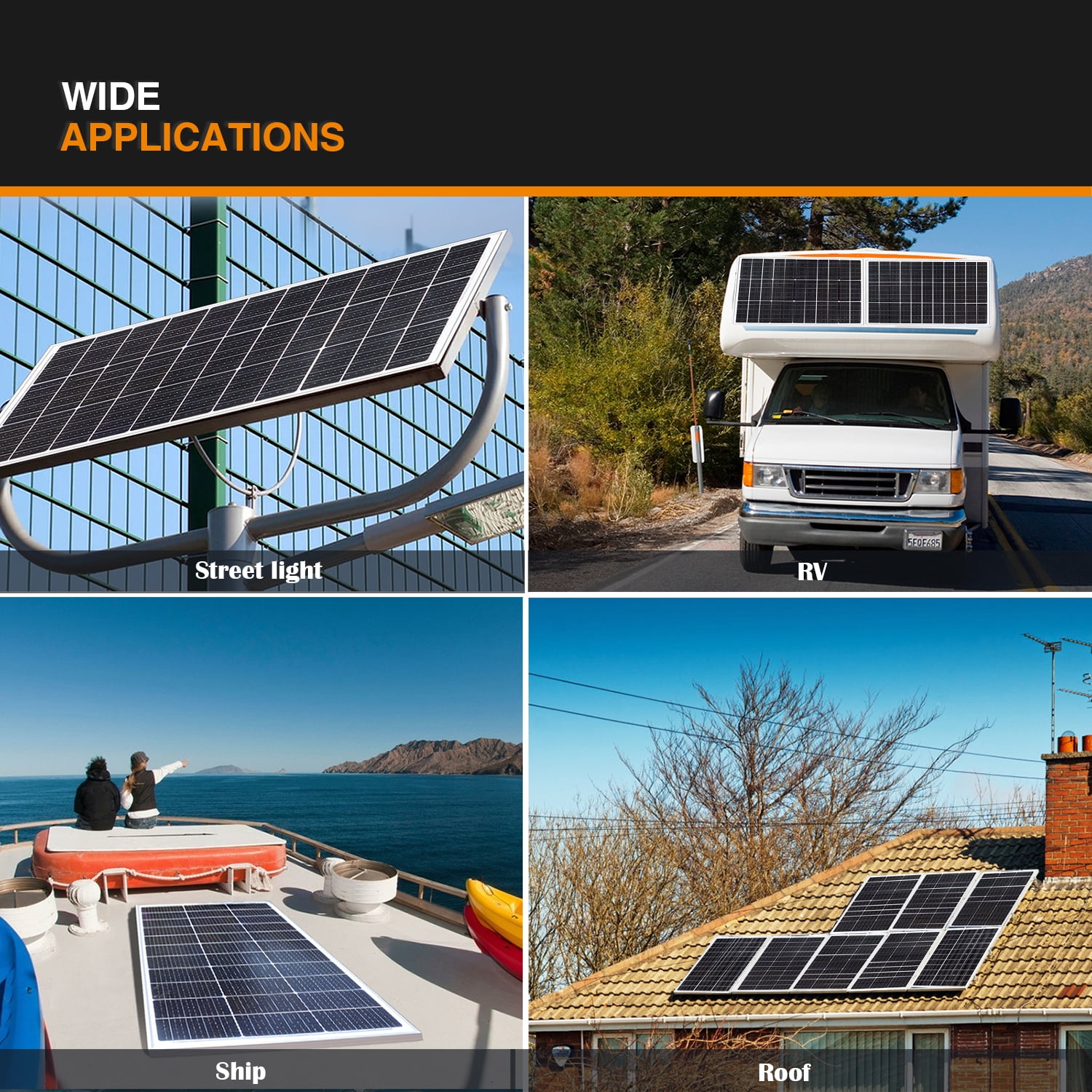 100 Watt Glass Solar Panel 12V/24V Monocrystalline Cell High Efficiency Modules Photovoltaic Chargers Home Camping RV Batterie Boat Caravan and Other Off-Grid Application Solar Panel