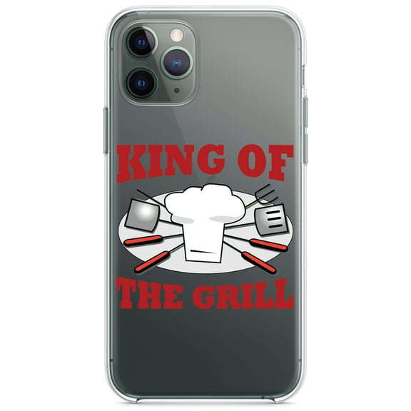 DistinctInk Clear Shockproof Hybrid Case for iPhone 13 (6.1" Screen) - TPU Bumper Acrylic Back Tempered Glass Screen Protector - King of the Grill BBQ Barbecue