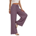 thumbnail image 4 of ZHYou No BoundarieWide Leg Pants for Women Linen Drawstring Waist Pockets Loose Baggy Lightweight Summer Pull On Trousers for Daily Wear Purple Size 2XL, 4 of 8
