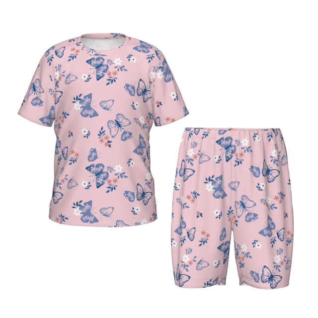 Fotbe Butterfly Pijama Estampada de 2 Piezas para Niños – Ropa de Dormir de Manga Corta Cómoda para Niños y Niñas, Camiseta y Shorts de Algodón-Medium