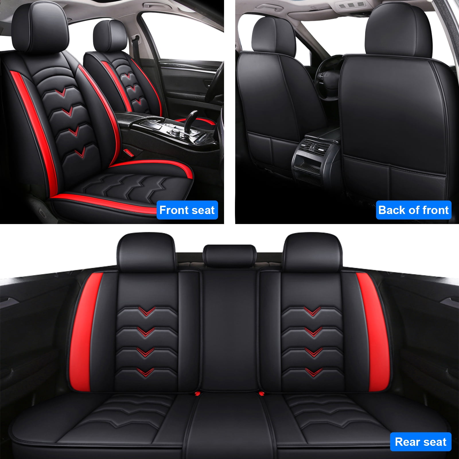 Car Seat Cover for Subaru Outback Forester Crosstrek & More, Waterproof PU Leather Seat Cushion Protector Front Rear Full Set Airbags Compatible Black Red