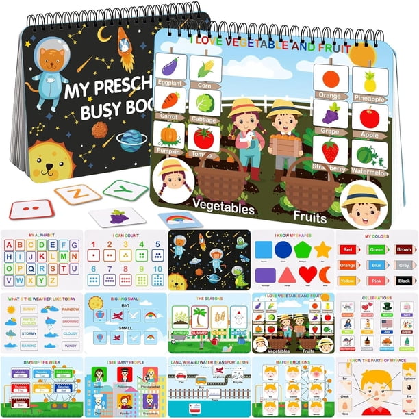 Busy Book HAN-MM para niños pequeños de 1 a 3 años Montessori, 30 temas