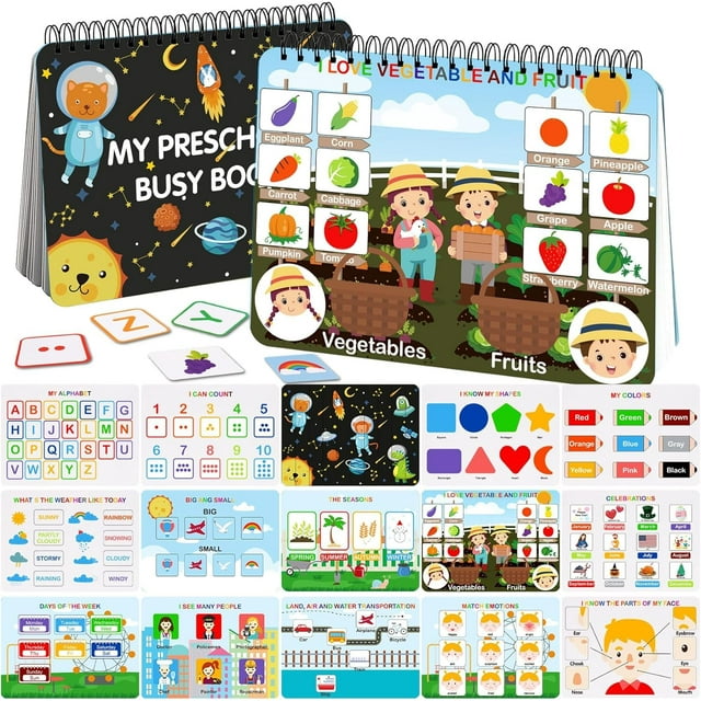 Busy Book HAN-MM para niños pequeños de 1 a 3 años Montessori, 30 temas