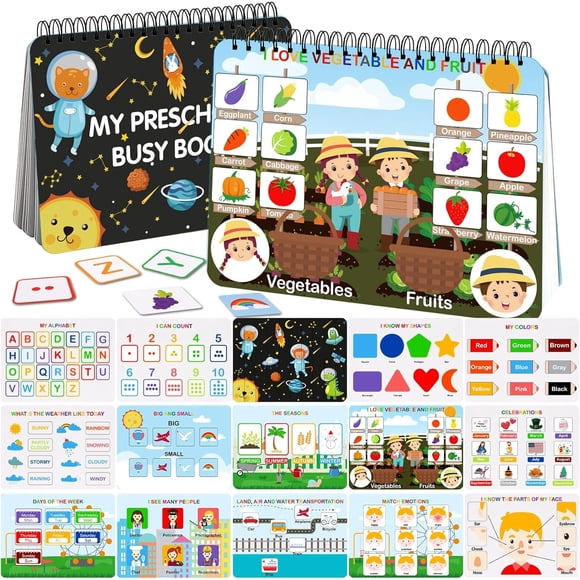 Busy Book HAN-MM para niños pequeños de 1 a 3 años Montessori, 30 temas