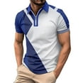 thumbnail image 4 of ZCFZJW Mens Knit Polo Shirts Short Sleeve Quarter Zip Polo Casual Color Contrast Print Collar T Shirts Retro Polo Shirt Classic Golf Shirt Blue M, 4 of 6