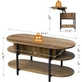 thumbnail image 5 of FABATO 41.7" Oval Lift Top Coffee Table, Fluted Wood Center Table with Hidden Storage, 3 Tier Small Tables with Curved Edge, Modern Narrow Coffee Table for Living Room Reception Room, Vintage Oak, 5 of 13