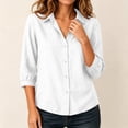 thumbnail image 6 of Qulqfy Women's Blouses Cotton Fall Solid Dressy 3/4 Sleeve Tunic Collared Vintage Button Up White Pleat Womens Tops M, 6 of 6