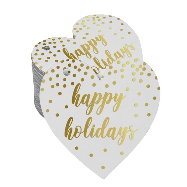 Inkdotpot Real Gold Foil Happy Holiday Tags Favor Hang Paper Tags 100 Pieces